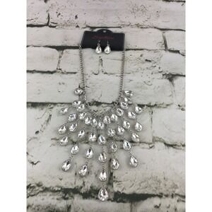 Signature Collection Necklace Earring Set NWT Cascading Teardrop Rhinestones